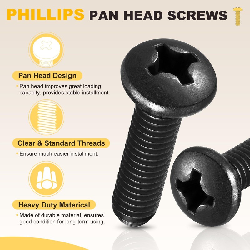 METALLIXITY Phillips Pan Head Bolt #8-32x1/4 25Pcs Steel Black