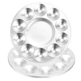 PATIKIL 10 Well Paint Tray Palette, 4 Pack Washable Paint Palette Aluminum Paint Tray Round for Watercolor Painting Art Class Craft DIY Project, Silver