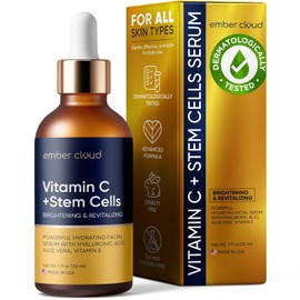 Suero de vitamina C para cara con células madre, ácido hialurónico, vitamina E, aloe vera para todo tipo de piel, suero facial antienvejecimiento, apoya la salud de la piel y tono uniforme