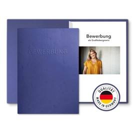 2-Piece Application Folders Blue with 1 Spine Rail in Finest Leather Structure High-Quality Embossing "BEWERBUNG" Pack of 6