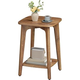 VASAGLE Side Table, Small Square End Table with Lower Shelf, Nightstand for Small Spaces, Living Room, Bedroom, Honey Brown ULET236K01