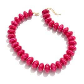 Elegance 11 designs Rose Red Chunky Beaded Necklace for Women,Thick Acrylic Disc Bead Choker Statement Necklace Cute Trendy Necklaces Jewelry Gifts for Women