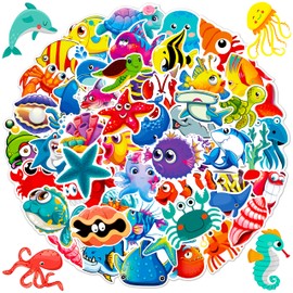 Ocean Animal Stickers for Water Bottle, 100Pcs Waterproof Vinyl Marine Ocean Creatures Beach Stickers, Summer Sticker Bulk for Kids Teens