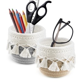 Realand Brillenhalter für Nachttisch, kratzfester Brillenhalter, Boho-Dekor, Schminktisch, Büro, Schreibtisch-Organizer für Sonnenbrille, Make-up, Pinsel, Bleistift, Khaki + Grau, 2 Stück