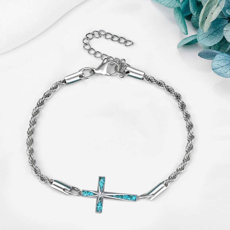 Cross Bracelet 925 Sterling Silver Turquoise Cross Bracelet Cross Jewelry