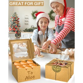 OWFOCE 4x4x2.5 Inches Bakery Boxes, 50pcs Brown Cookie Boxes with Window, Small Gift Boxes for Dessert, Candy, Chocolate, Macaroon