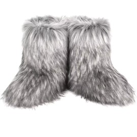 qenqenr Fashion Fur Boots,Flat Heel Comfy Plush Warm Snow Booties,2025 Winter Outdoors Furry Boots,Mid-Calf Faux fur Boot for Women.