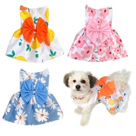 3-Piece Dog Dresses Puppy Bowknot Luxury Princess Dress Floral Clothing Wedding Evening Dress Summer Outfits Tutu Skirt Cute Dog Dress for Small Dog Girl