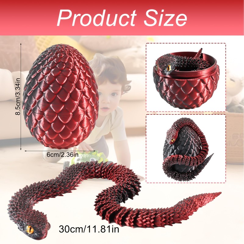 Joycabin 3D Printed Snake Toy, Easter 3D Printed Dragon Egg