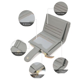 Small Wallet For Women- Credit Card Holder Wallet For Women Girls- Zipper Small Bifold Wallet Mini Coin Purse With ID Window (Grey)