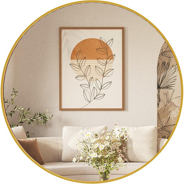 Sweetcrispy Gold Bathroom Round Vanity Mirror for Wall, 24x24 Inch