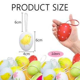 KEELYY Easter Eggs for Hanging, Pack of 20 Easter Decoration Eggs Made of Plastic, Plastic Eggs, Colourful with Ribbon, Hand-Painted Easter Decoration with Great Patterns, Decorative Easter Eggs for