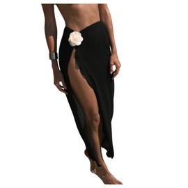 Verdusa Women's Beach Vacation Clothes Sarong Pareo Crochet Swimsuit Cover Ups Skirts Black Small