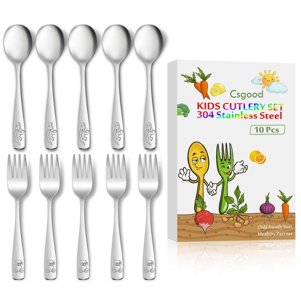 10 Piece Cutlery for Toddlers, Kids Cutlery Stainless Steel Kids