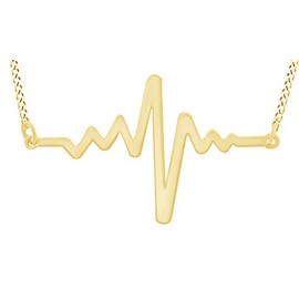AFFY Love Heartbeat Charm Pendant Necklace in 14k Yellow Gold Over Sterling Silver