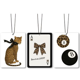 Dimurela Leopard Preppy Bow Coquette Car Air Freshener Accessories 3pcs, Cheetah Disco 8 Ball Hanging Air Fresheners Decor for Girly Room Closet, Trendy Car Scent Fragrance Card for Women Girls Drawer