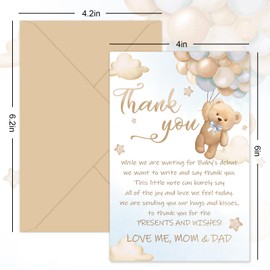 Whaline Bear Baby Shower Thank You Cards 24 Pack Watercolor Bear Greeting Cards with Envelopes Stickers Cute Cartoon Blank Note Cards for Gender Reveal Party Supplies, 4 x 6 Inch