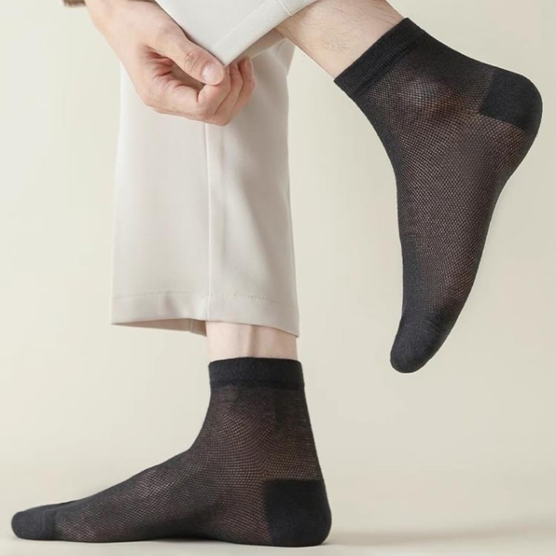 FQZMQBQ Men's Ankle Socks, Black, Ankle, Cool, No Stuffy, Thin,