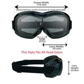 Motorcycle Fit Over Goggles with Safety Polycarbonate Smoke Lenses. Extra Large Microfiber Cleaning Case Included