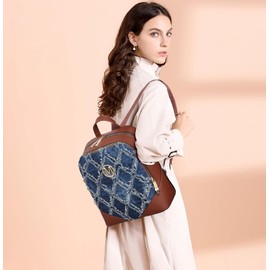 MKP Women Fashion Double Zipper Medium Backpack Purse PU Leather Ladies Travel Shoulder Bag Set 2Pcs