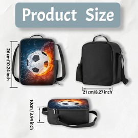 Zuchini Football Lunch Box，Crossbody 3D Football Lunch Bag with Water Bottle Holder，Reusable & Portable Insulated Tote for School,Office,Outdoor Activities（Black）