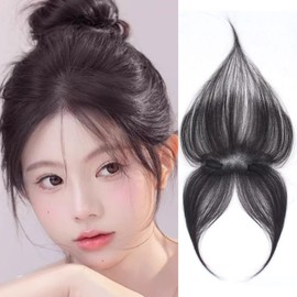 RUNRAYAY - Hair Topper for Women, Black Bangs - Hair Clip 360° 3D - Cover with Bangs, Real Human Bangs - Clip in Fringe Hair Extensions with Clips Wipsy Bang