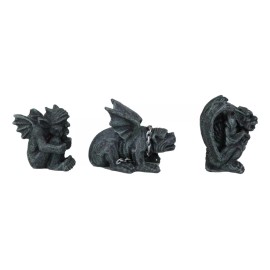 Chained Gothic Stoic Gargoyles Chimera Guardian Figurines Miniature Set 3"Tall