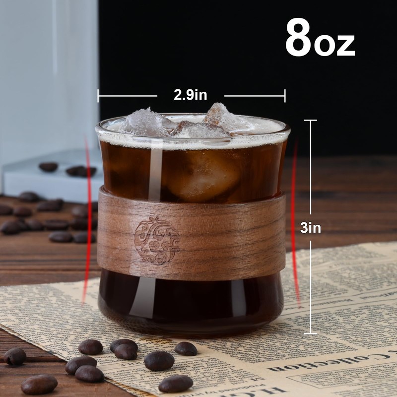 PARACITY Espresso Cups Set of 2 with Wooden Ring, 8