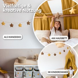 LILIMAUS Star Bunting Fabric [in 12 Colours] Bunting Children's Room - 100% Cotton Handmade Garland Fabric - Bunting Muslin - House Bed Decoration Girls & Boys - Garland Decoration Baby Room