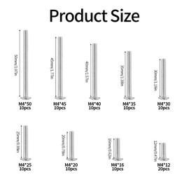 100 Pcs M4 Bolts Set, Door Knobs Cabinet Handles Screws, Cross Head Machine Bolts for Fixing Furniture Wardrobe Dresser Closet Drawer Knobs Kitchen Cupboard Handles Screws Assortment(9 Sizes)