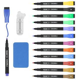 FINEASY Pack of 19 Magnetic Whiteboard Markers, Whiteboard Pens with Sponge, Dry Wipe Markers with Pen Clip, Dry Erase Marker with Fine Tip for Home, School and Office (12 Colours)