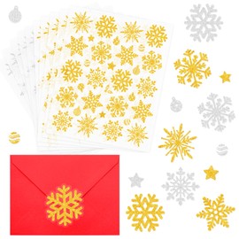 Christmas Envelope Seal Stickers Glitter Snowflake Sticker Xmas Gold Silver Snowflake Labels for Holiday Cards Envelopes Wrapping Decoration 200Pcs
