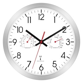 Foxtop Radio Wall Clock, Quartz Wall Clock with Temperature and Humidity for Bathroom, Kitchen, Living Room, Garage (10")