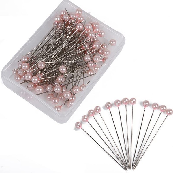 YOUOWO Chin Pins Insect Pins, Silk Pins, 2.6 inches (65 mm), Approximately 120 Pieces, Funnel Beads, Stainless Steel Silk Pins, Thumb Tacks, White Push Pins, Push Pins (Pink)
