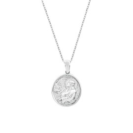 Sterling Silver Jesus Medallion - Jesus Praying Oval Medal, 0.75" Jesus Pendant w/ 18" Steel Chain, Jesus Necklace For Men & Women, Christian Catholic Jewelry - Jesus Piece Chain