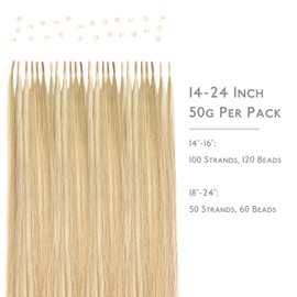 WENNALIFE I Tip Real Hair Extensions, 50 g, 50 Strands, 45 cm, Light Blonde Highlights Golden Blonde Hair Extensions, Bonding Real Hair Extensions, Professional Hair Extensions, Invisible Real Human