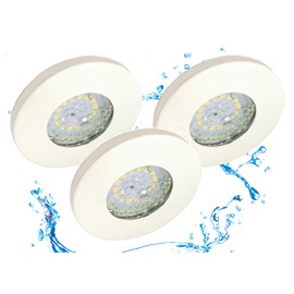 Trango® Set of 3 IP44 Recessed Lighting Round LED Module with 3x 6 W Dimmable Only 3 cm Depth Bathroom TG6729IP-036MO Weiß