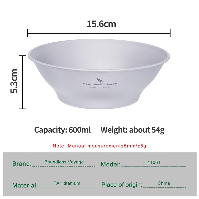 iBasingo 600ml Titanium Bowls Ultralight Tableware Single-Walled Rice Bowl Small