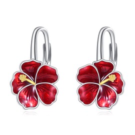 URONE Hibiscus Earrings For Women 925 Sterling Silver Hawaiian Earrings Enamel Hibiscus Jewelry Gifts