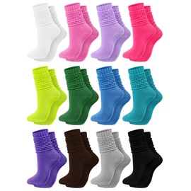 Fourluoo 12 Pairs Women Slouch Socks Bulk Cotton Scrunch Socks 80s 90s Knit Boot Socks Warm Knee High Socks Stacked Socks(Multicolor)