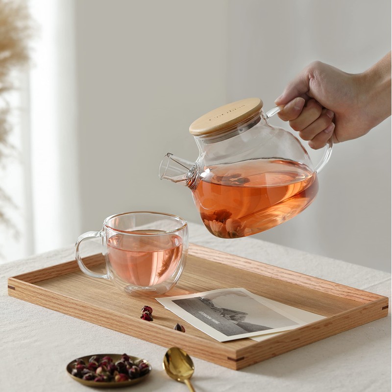 CnGlass Glass Teapot Stovetop Safe,30.4oz Clear Tea pot with Removable