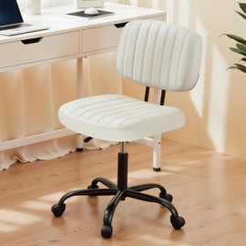 HealSmart Small Office Desk Chair with Wheels, Armless Desk Chair with Lumbar Support, PU Leather Low Back Adjustable Height 360° Rolling Swivel Task Chair Without Arm for Home, Bedroom,Office, White