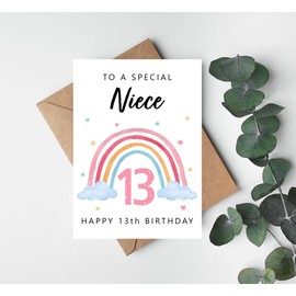 Happy 13Th Birthday To A Special Niece Card - Rainbow Cute Birthday - Niece's Thirteenth Birthday- Age 13- Thirteen Year Old - Getting Card - Birthday Card Gifts For Niece From Aunt And Uncle