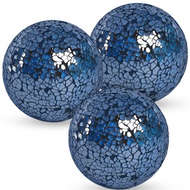 DomeStar 3PCS Decorative Balls, Mosaic Glass Orbs Centerpiece Balls 4inch Dark Blue Orbs for Decorate Bowls Vases Tables Wedding Party