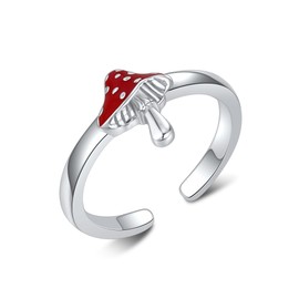 CUPENDA Mushroom Toe Rings 925 Sterling Silver Red Mushroom Adjustable Toe Band Ring Pinky Rings Foot Jewelry for Women