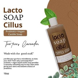 Probiotic+Vegan Castile Soap Lactosoapcillus - Naturally Refreshing Multi-Purpose Liquid Soap - Frankincense, Tea Tree & Lavender - Plant-Based Ingredients with Probiotics, Natural Ingredients -(16oz)