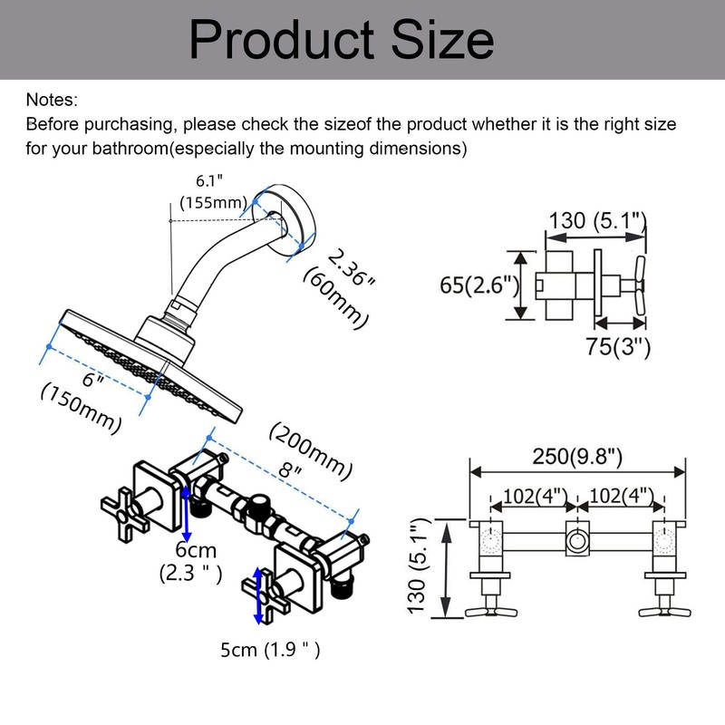 GUOYINDONG 2 Handle Shower Faucet Set, Matte Black Shower Faucet