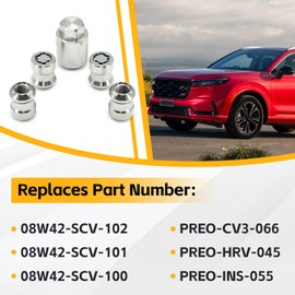 Wheel Lock Lug Nut Set Fit for Honda CR-V 2007-2025 Civic 2016 Accord 2008-2012 Alloy Wheel Lock 4Pcs Replace# 08W42-SCV-101,08W42-SCV-102,08W42-SCV-100, PREO-CV3-066, PREO-HRV-045, PREO-INS-055