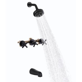 CISTPOFS 3 Handle Tub Shower Faucet Set Matte Black Tub and Shower Trim Kit with Rough-in Valve Bathtub Shower Faucet Set with Tub Spout Wall Mounted