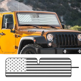 Jimen Compatible with 1997-2018 Jeep Wrangler TJ JK JKU, American USA Flag Auto Windshield Sunshade Window Sun Visor